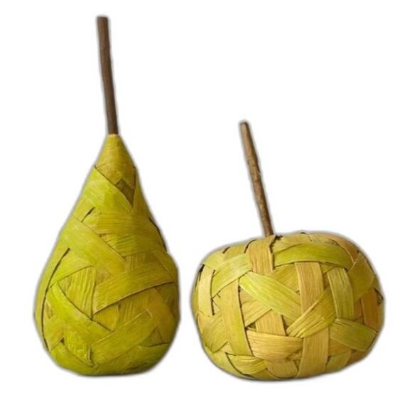 CRATE and BARREL Palm Frond Basket Weave Decorative Apple and Pear Fruit Decor - Picture 1 of 6